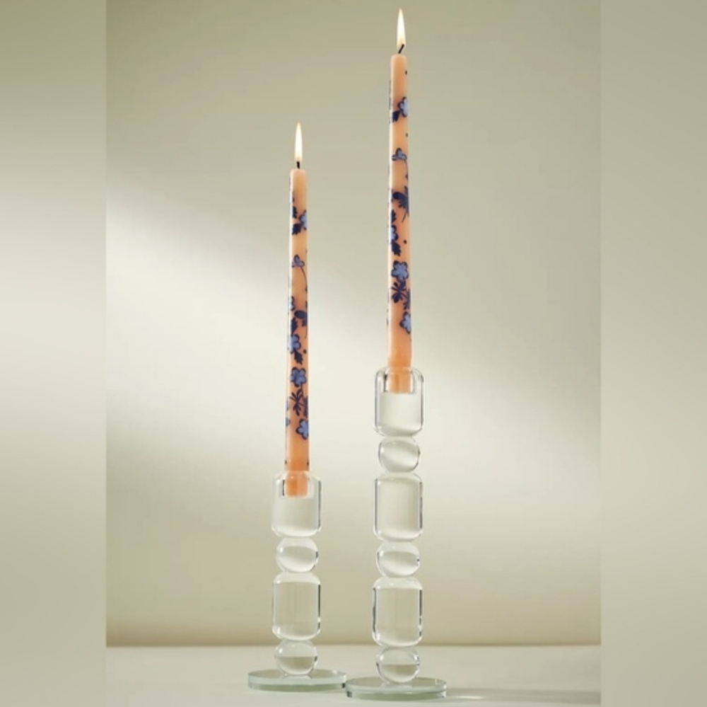 Bundle of 2 sets Anthro Villa Handpainted Taper Candles - pink, purple/blue